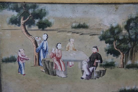 A pair of Chinese paintings on paper of figures in landscapes, Qianlong period, 41 x 60.5cm